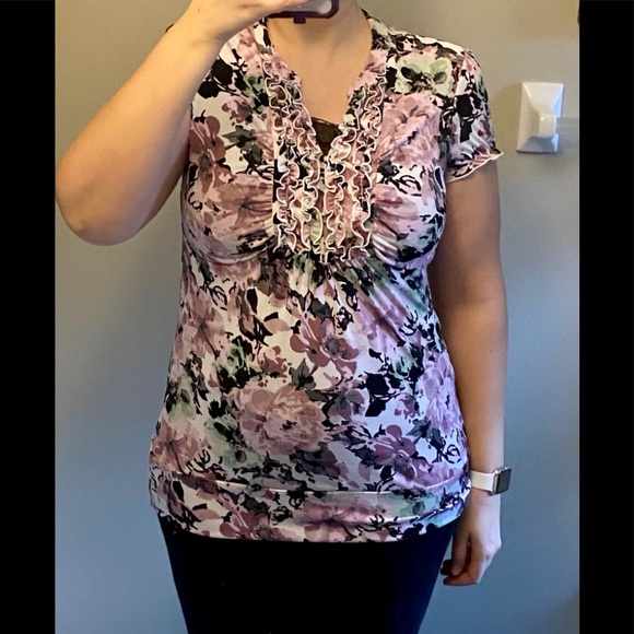 Maurices Purple & Pink Floral Shirt Large-SOLD - Picture 7 of 8